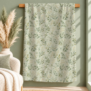 Cobertor Sherpa Serena Tapete Floral Boho de Área em Branco Sálvia