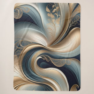 Cobertor Sherpa Serenata Dourada - Floral Abstrata em Azul Turques