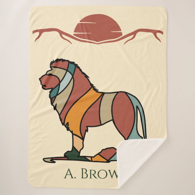 Cobertor Sherpa Serene Savanna Kind Lion Abstract Modern Earthy (Frente)