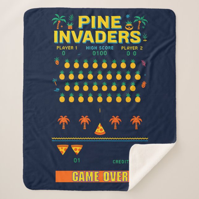 Cobertor Sherpa Série Pine Invaders-Pineapple Empire Retro Games (Frente)