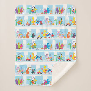 Cobertor Sherpa Sesame Pals Caminhando Ao Longo Do Padrão Da Rua S