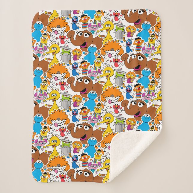 Cobertor Sherpa Sesame Street Pals Doodley Patterno (Frente)