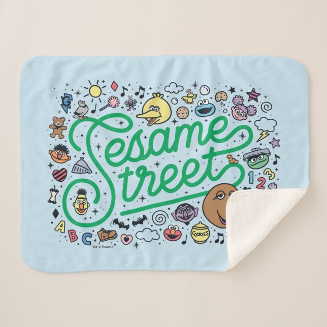 Cobertor Sherpa Sésamo Sésamo | Sesame Street Green Doodle Script (Frente (Horizontal))