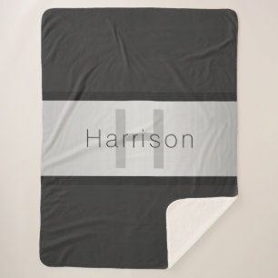 Cobertor Sherpa Seu nome e monograma   Vista de prata cinzenta e f