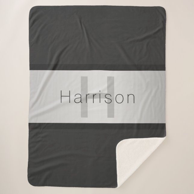 Cobertor Sherpa Seu nome e monograma | Vista de prata cinzenta e f (Frente)