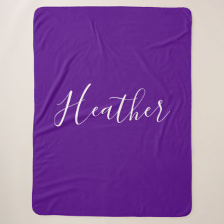 Cobertor Sherpa Seu Script Branco Personalizado em Roxo