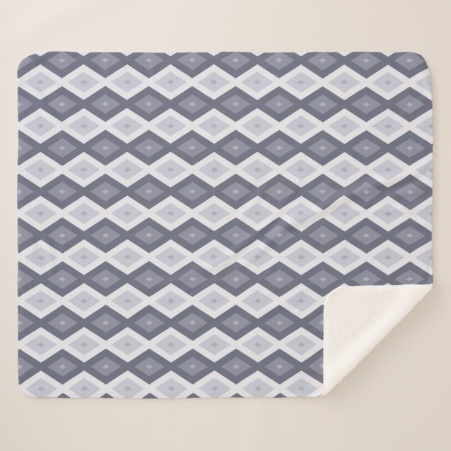 Cobertor Sherpa Shades of blue grey diamond pattern (Frente (Horizontal))