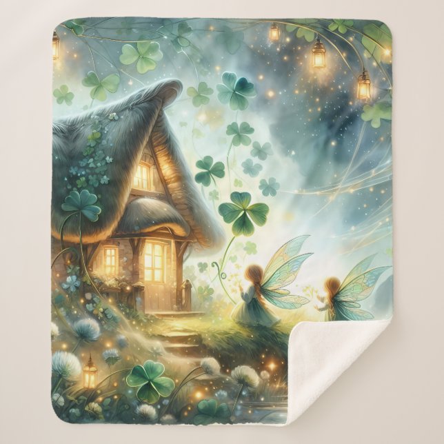 Cobertor Sherpa Shamrock Fairy Cottage Glow (Frente)