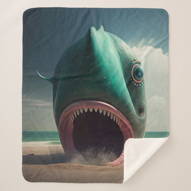 Cobertor Sherpa Shark sculpture on the beach (Frente)