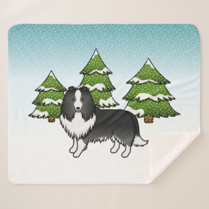 Cobertor Sherpa Sheepdog Bi-Black Shetland Numa Floresta De Invern