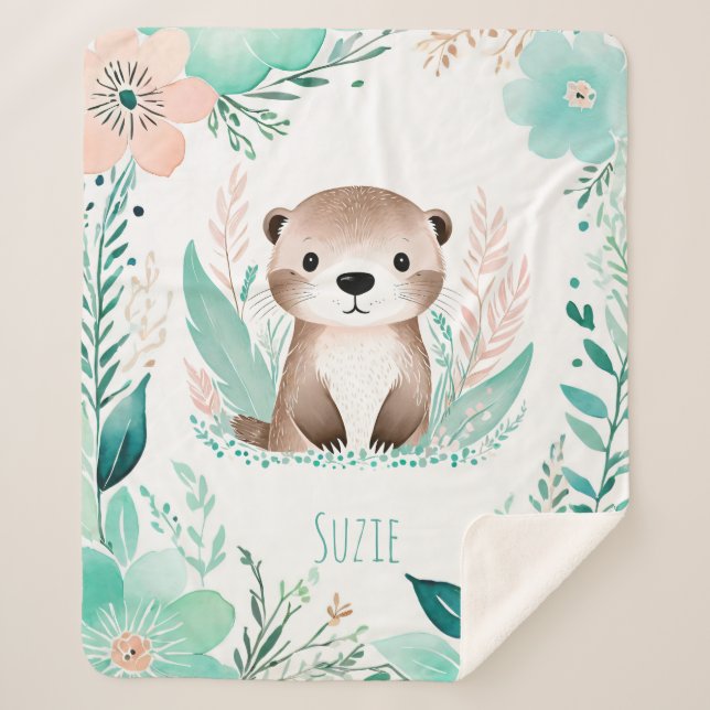 Cobertor Sherpa Sherpa Baby Blanket Personalizado - Boho Otter Des (Frente)