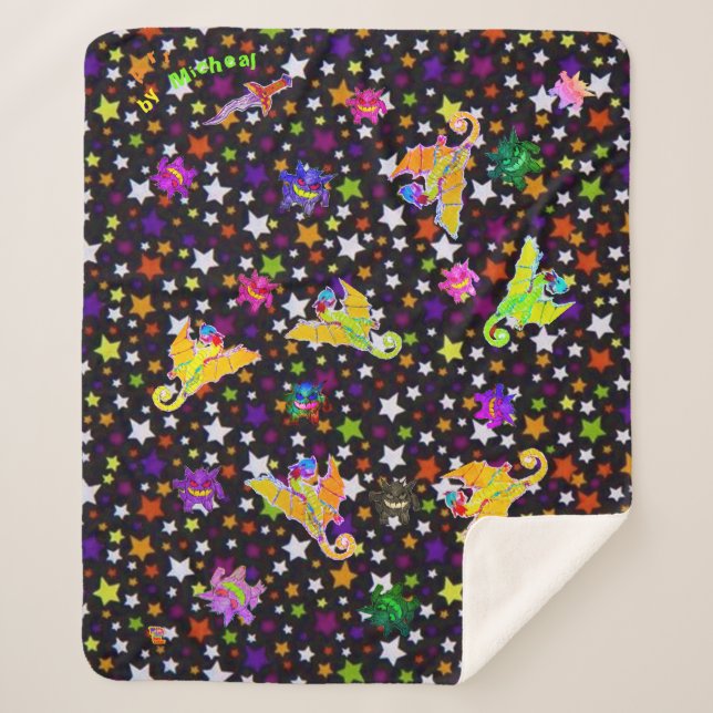 Cobertor Sherpa Sherpa Blanket com Micheals Dragões em Estrelas (Frente)
