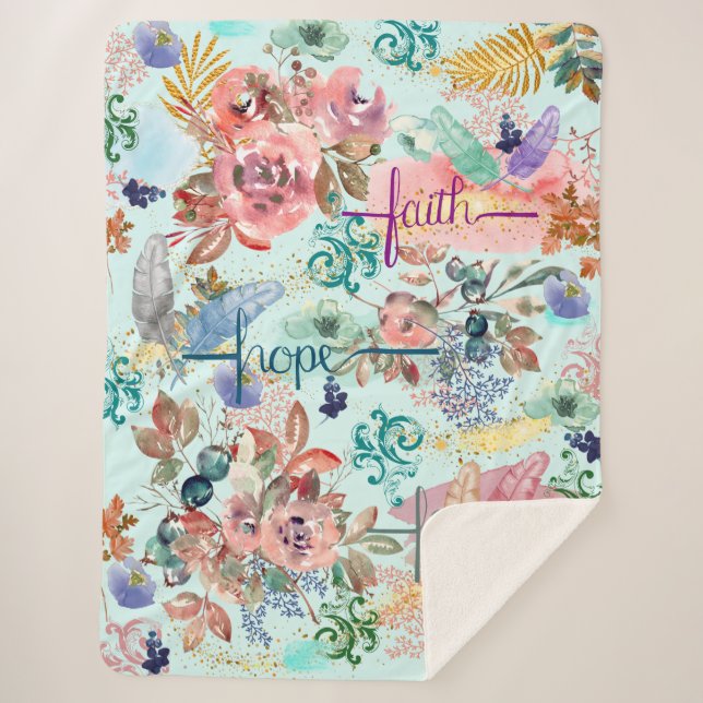 Cobertor Sherpa Sherpa Blanket Faith Hope Love (Frente)