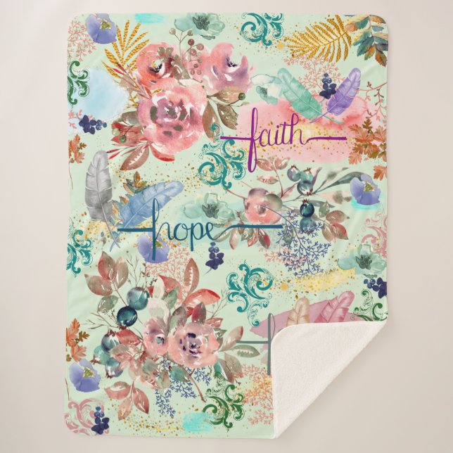 Cobertor Sherpa Sherpa Blanket Faith Hope Love (Frente)