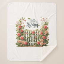 Sherpa Blanket-Hello Spring Floral Sherpa Blanket