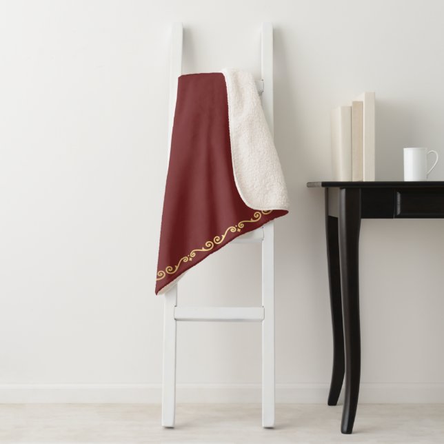 Cobertor Sherpa Sherpa Blanket-Large-Burgundy & Dourado Scroll Imp (In Situ)