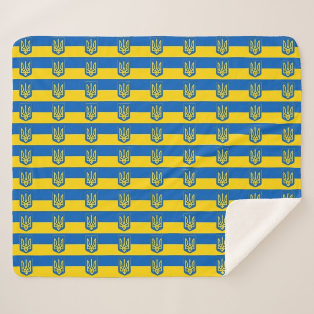 Cobertor Sherpa Sherpa Blanket Patriótico com bandeira da Ucrânia (Frente (Horizontal))