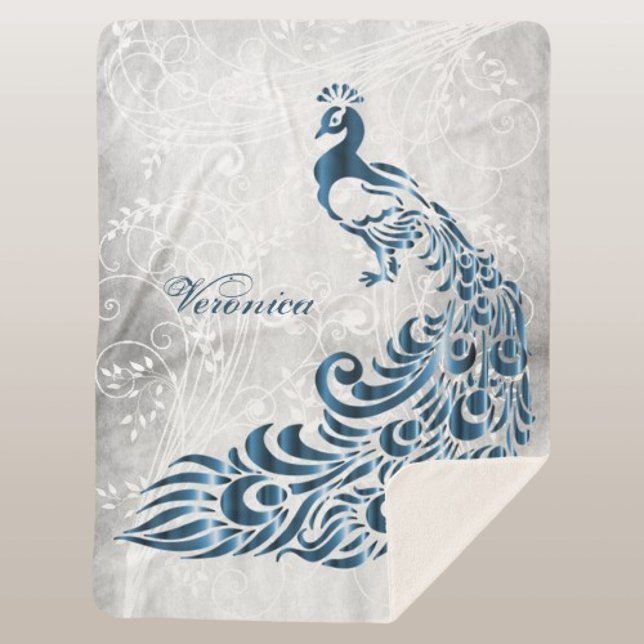 Cobertor Sherpa Sherpa Blanket Personalizado por Peacock Azul (Blue Peacock Personalized Sherpa Blanket)