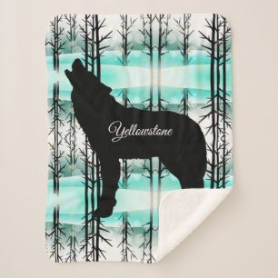 Cobertor Sherpa Sherpa Blanket-Yellowstone Wolf