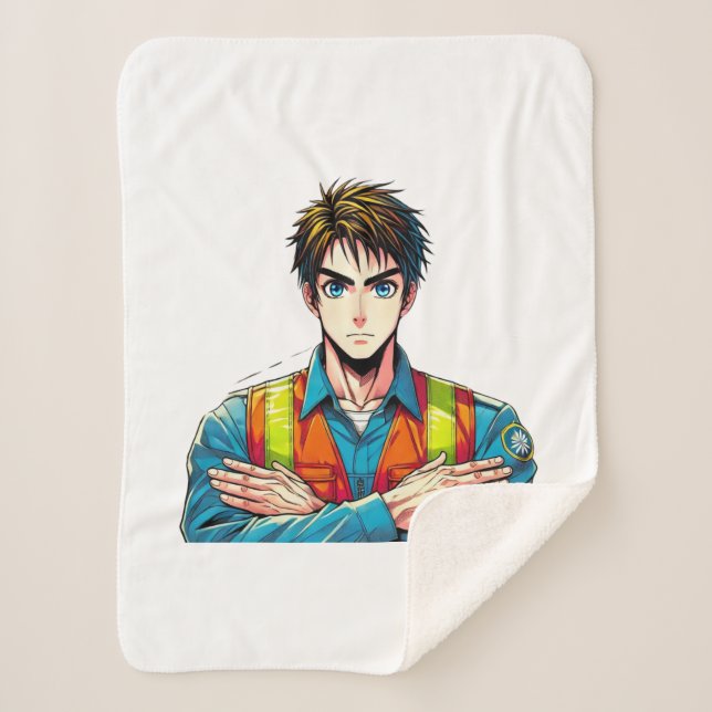 Cobertor Sherpa Sherpa-Fleecedecke mit Manga-Sicherheitsfachmann (Frente)