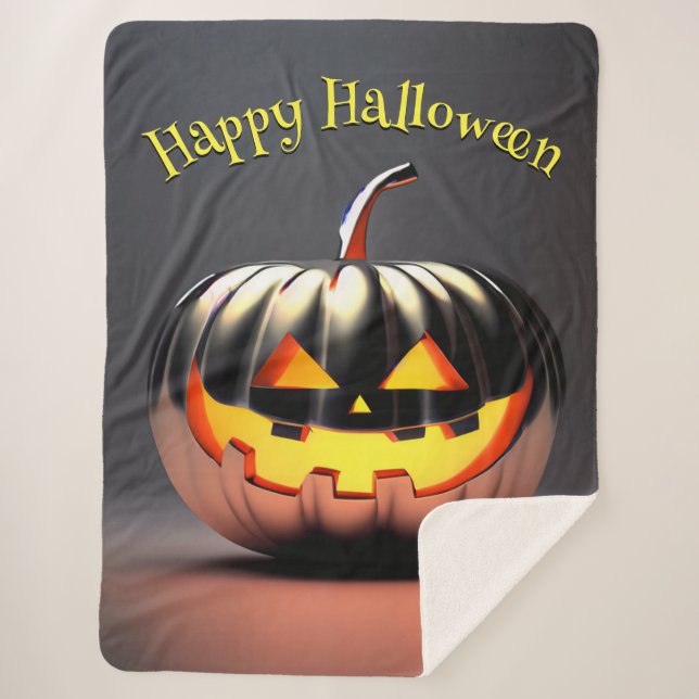Cobertor Sherpa Shiny Pumpkin Halloween (Frente)