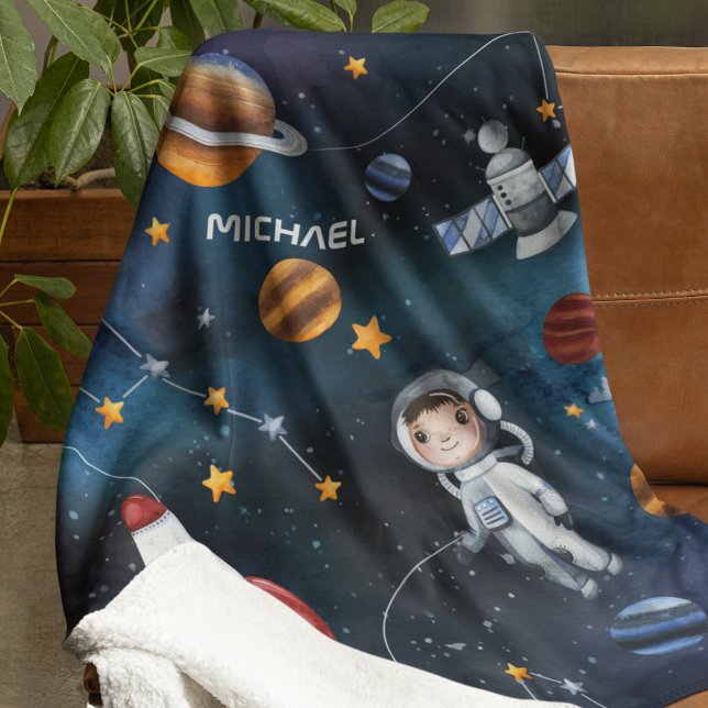Cobertor Sherpa Shuttle do Astronauta Espacial Exterior Personaliz (Outer Space Astronaut Boy Personalized Sherpa Blanket)