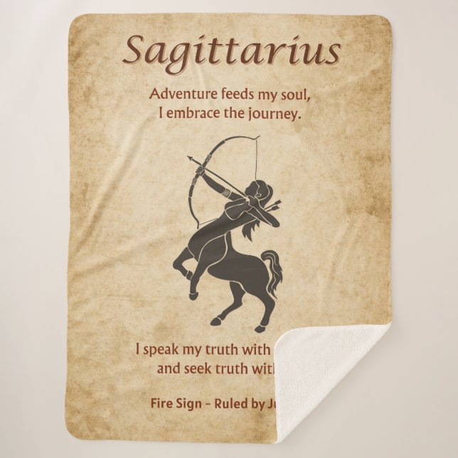 Cobertor Sherpa Signo Zodiacal de Sagitário com Afirmações (Frente)