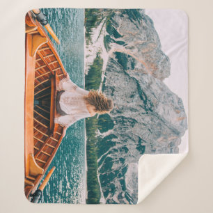 Cobertor Sherpa Silhouette Woman Alpha Lake Nature