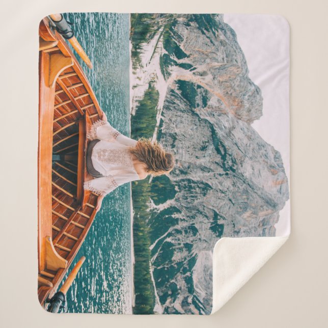 Cobertor Sherpa Silhouette Woman Alpha Lake Nature (Frente)