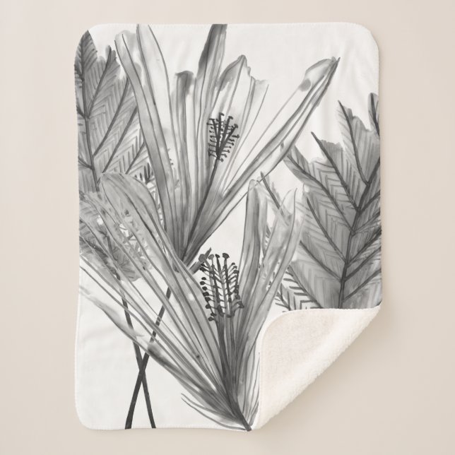 Cobertor Sherpa Silhueta Floral - Cinza (Frente)