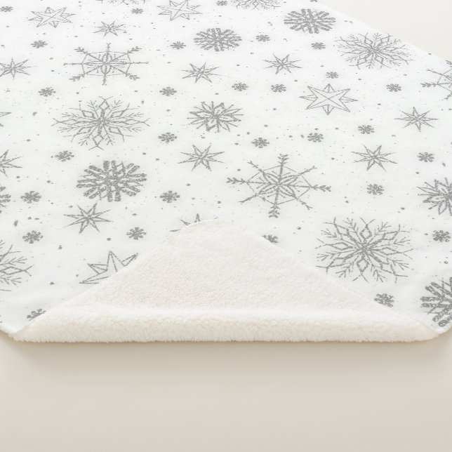 Cobertor Sherpa Silver Snowflakes White Design (3/4)
