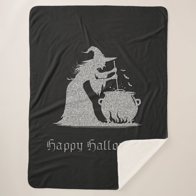 Cobertor Sherpa Silver Witch e Cauldron Halloween (Frente)
