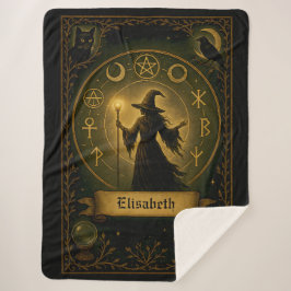 Cobertor Sherpa Símbolo Antigo da Bruxa Mística Personalizada em A