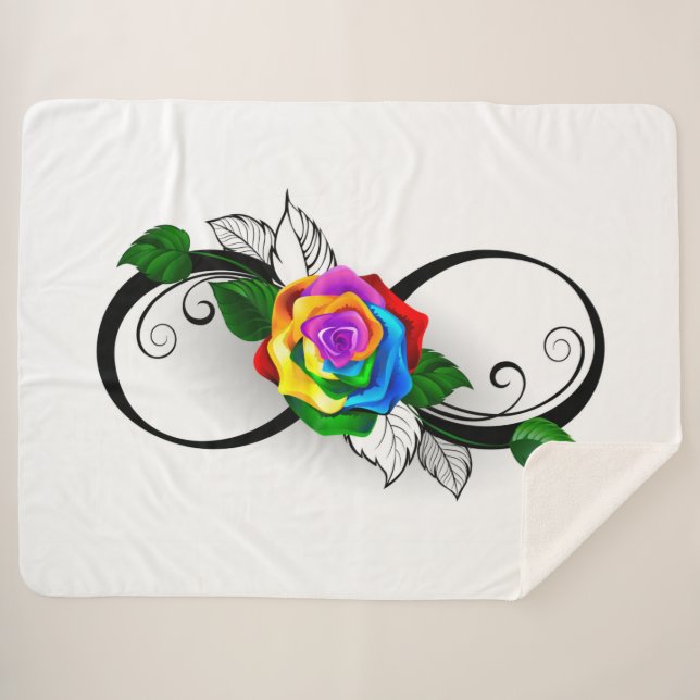 Cobertor Sherpa Símbolo Infinito com Rosa do Arco-Íris (Frente (Horizontal))