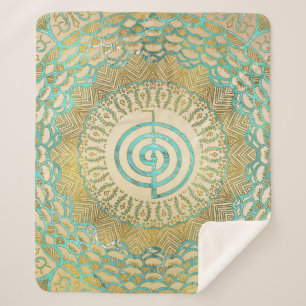 Cobertor Sherpa Símbolo Pastel e Dourado de Choku Rei na mandala