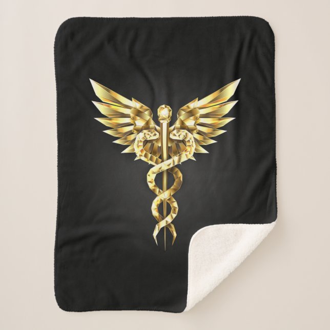 Cobertor Sherpa Símbolo Poligonal Dourado Caduceus (Frente)