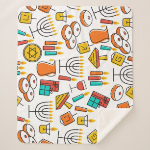 Cobertor Sherpa Símbolos de Hanukkah: Padrão de Férias Judaicas.