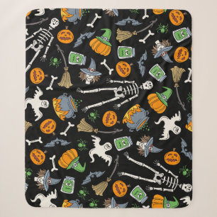 Cobertor Sherpa Símbolos do Halloween Vintage Fundo sem costura