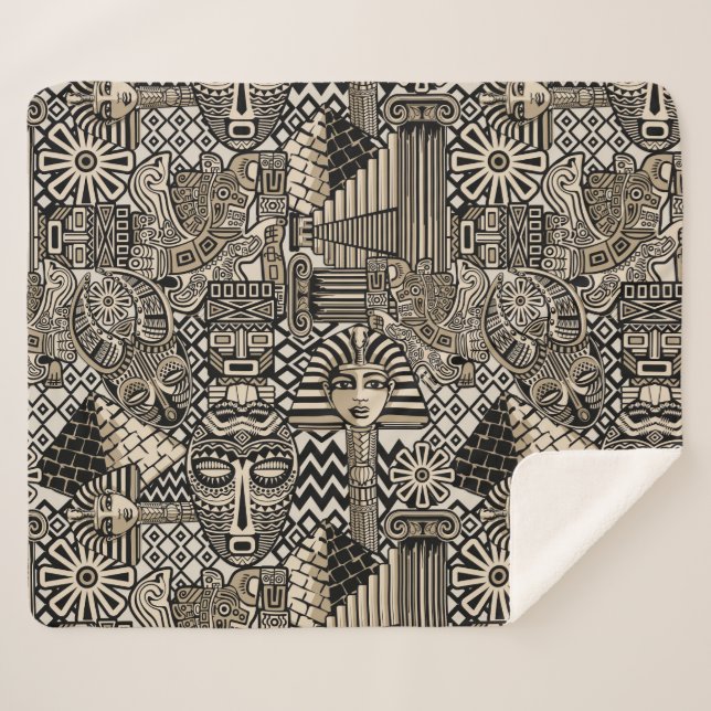 Cobertor Sherpa Símbolos Históricos Antigos Estilo de Tatuagem (Frente (Horizontal))