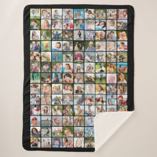 Cobertor Sherpa Simple 117 Photo Collage with Captions Your Color