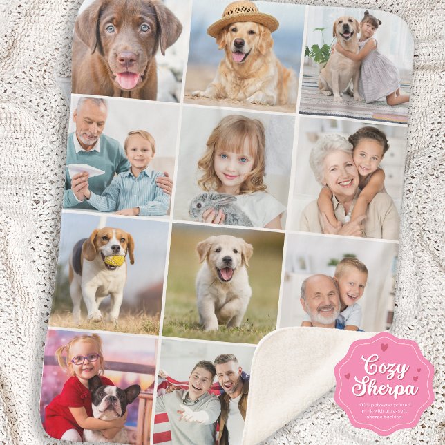 Cobertor Sherpa Simple 12 Picture Family Friends Pets Dog Collage (Criador carregado)
