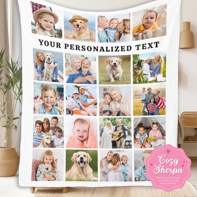 Cobertor Sherpa Simple Family 20 Custom Photos Collage Birthday  (Criador carregado)