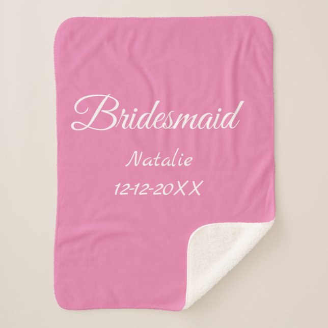 Cobertor Sherpa Simple minimal pink bridesmaid add name year text  (Frente)
