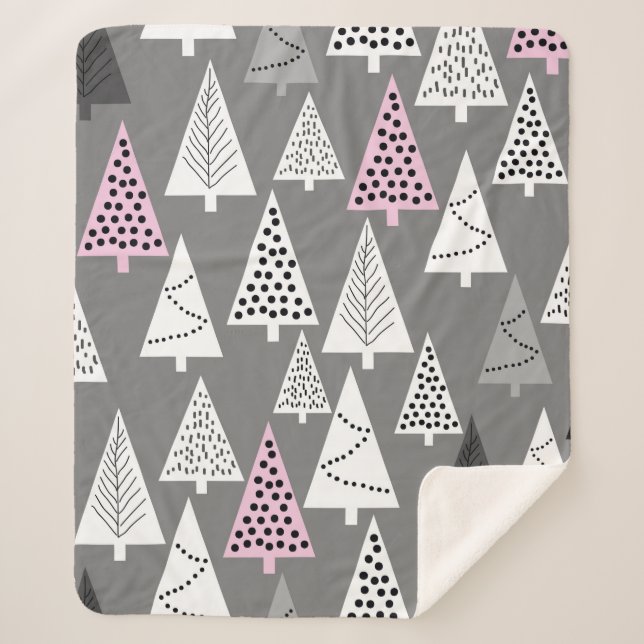 Cobertor Sherpa Simples padrão de Natal. Cinza abstrato e branco  (Frente)