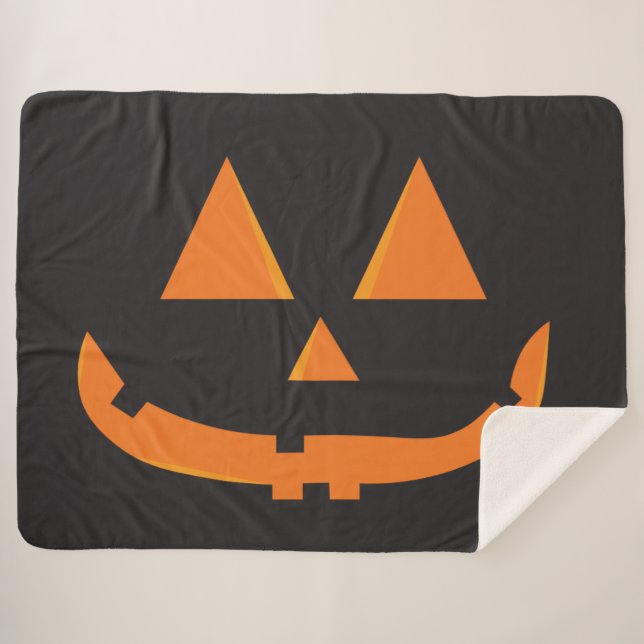 Cobertor Sherpa Simples Pumpkin Jack O Lanterna Face (Frente (Horizontal))