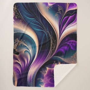 Cobertor Sherpa Sinfonia Floral - Abstrato Roxo Escuro e Dourado