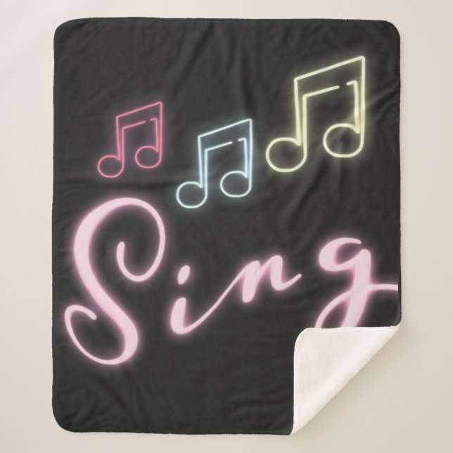 Cobertor Sherpa Sing Neon Music Notes (Frente)