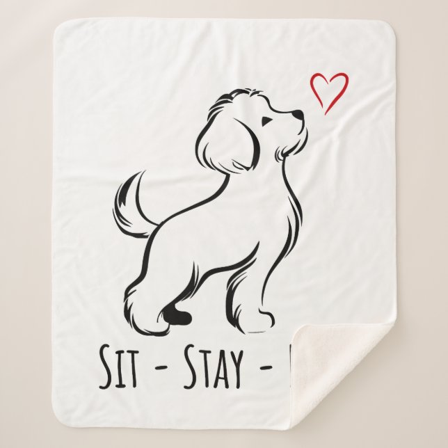 Cobertor Sherpa Sit-Stay-Love Bichon (Frente)