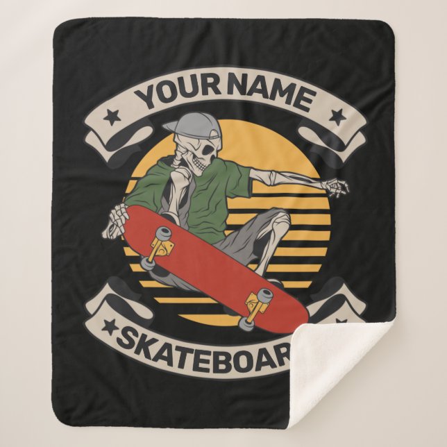 Cobertor Sherpa Skateboard Personalizada Pega Pele Prendendo Pele (Frente)