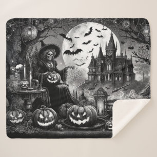 Cobertor Sherpa Skeleton Witch Pumpkin